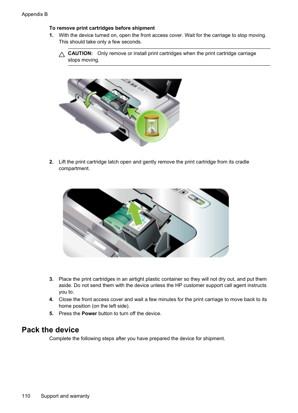 Pack the device | HP Officejet H470wf Mobile Printer User Manual | Page 114 / 132