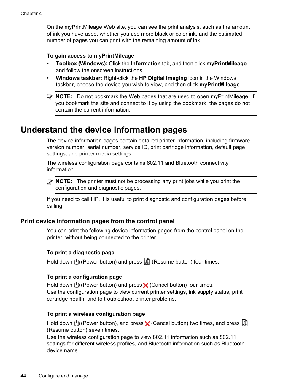 Understand the device, Understand the device information pages | HP Officejet H470wf Mobile Printer User Manual | Page 48 / 132