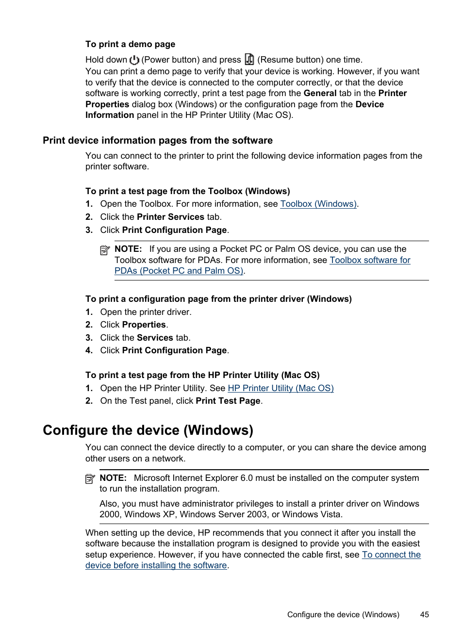 Configure the device (windows), Direct connection | HP Officejet H470wf Mobile Printer User Manual | Page 49 / 132