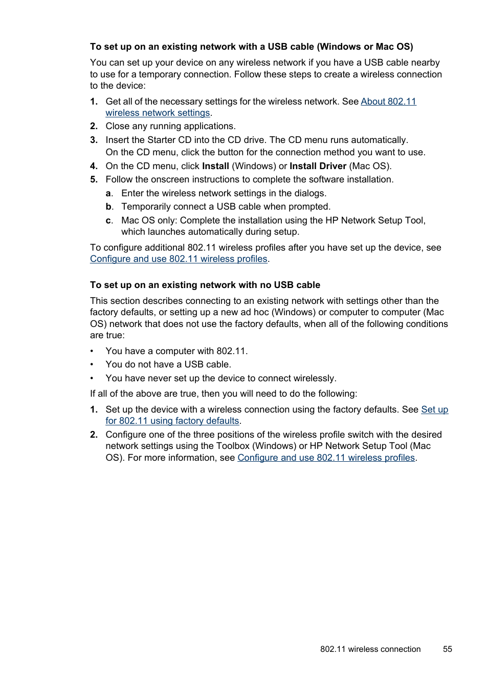 To set up on an existing network with no usb cable | HP Officejet H470wf Mobile Printer User Manual | Page 59 / 132