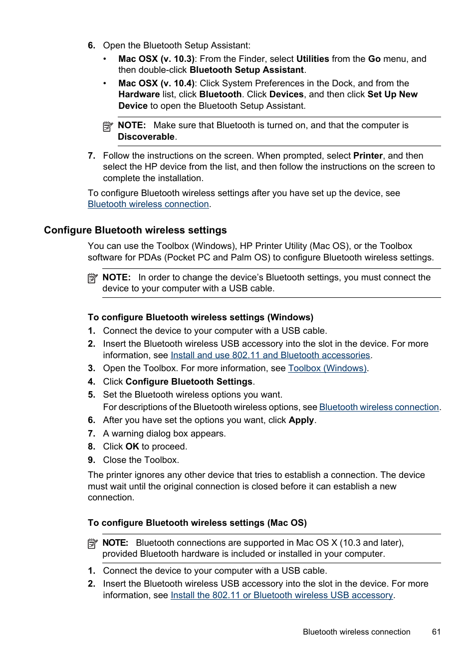 Configure bluetooth wireless settings | HP Officejet H470wf Mobile Printer User Manual | Page 65 / 132