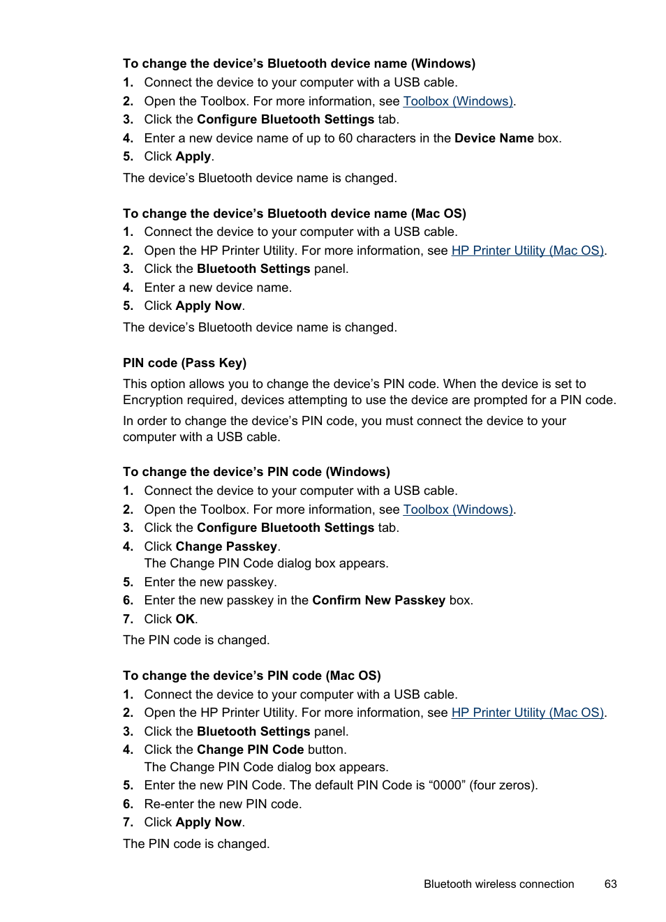 Pin code (pass key) | HP Officejet H470wf Mobile Printer User Manual | Page 67 / 132