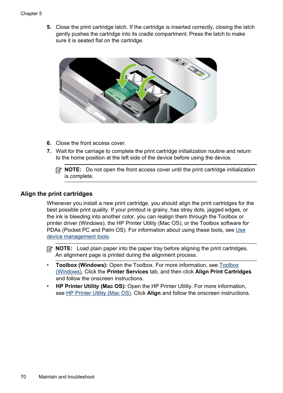 Align the print cartridges, Align the print, Cartridges | HP Officejet H470wf Mobile Printer User Manual | Page 74 / 132
