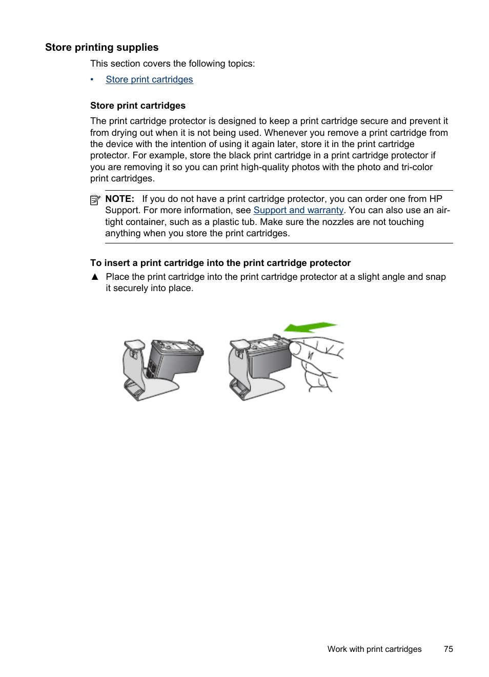 Store printing supplies, Store print cartridges, Store printing | Supplies | HP Officejet H470wf Mobile Printer User Manual | Page 79 / 132