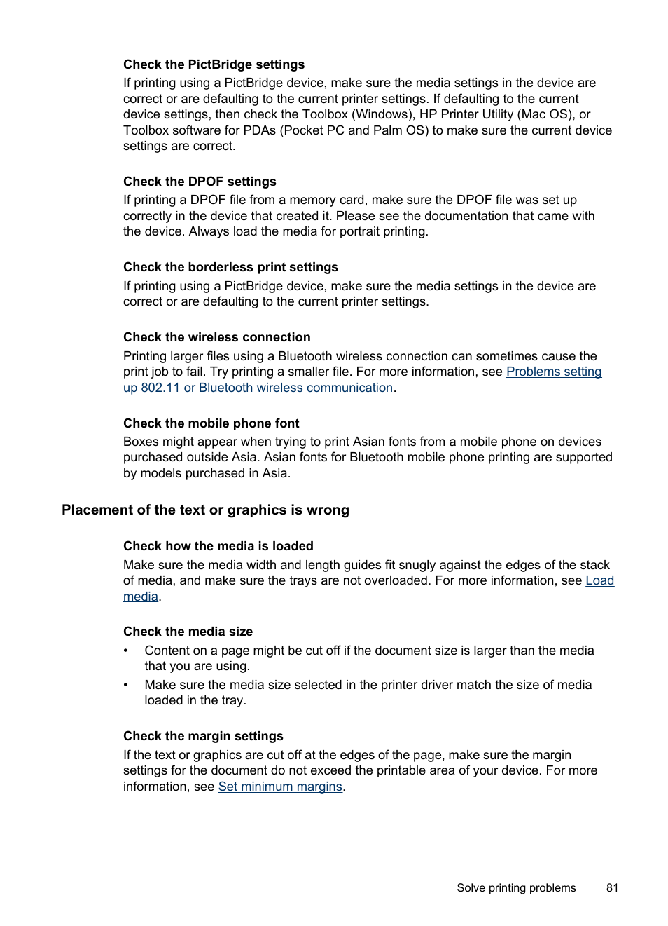 Placement of the text or graphics is wrong | HP Officejet H470wf Mobile Printer User Manual | Page 85 / 132