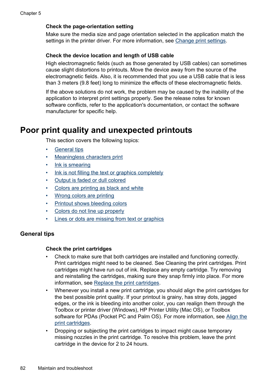 Poor print quality and unexpected printouts, General tips | HP Officejet H470wf Mobile Printer User Manual | Page 86 / 132