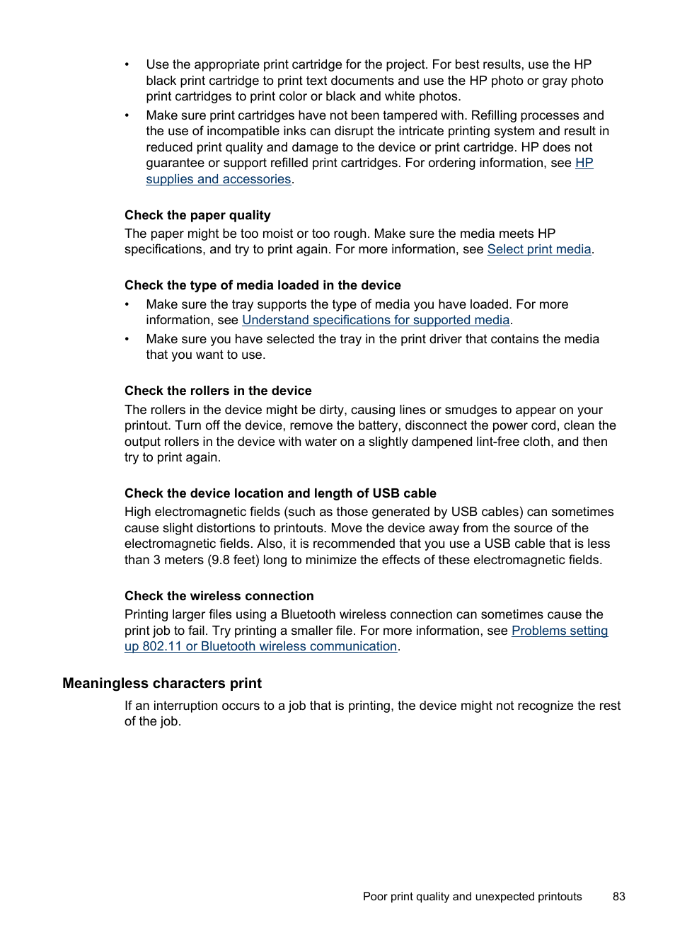 Meaningless characters print | HP Officejet H470wf Mobile Printer User Manual | Page 87 / 132