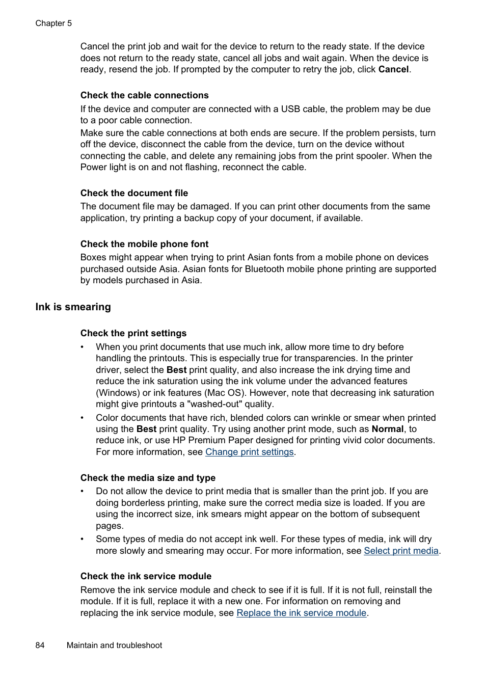 Ink is smearing | HP Officejet H470wf Mobile Printer User Manual | Page 88 / 132