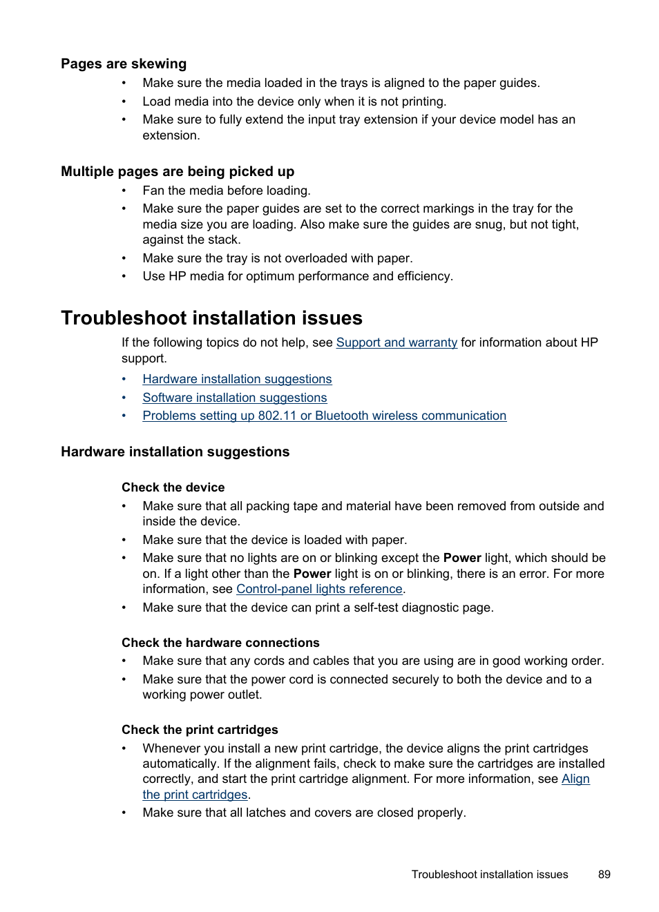 Troubleshoot installation issues, Hardware installation suggestions | HP Officejet H470wf Mobile Printer User Manual | Page 93 / 132