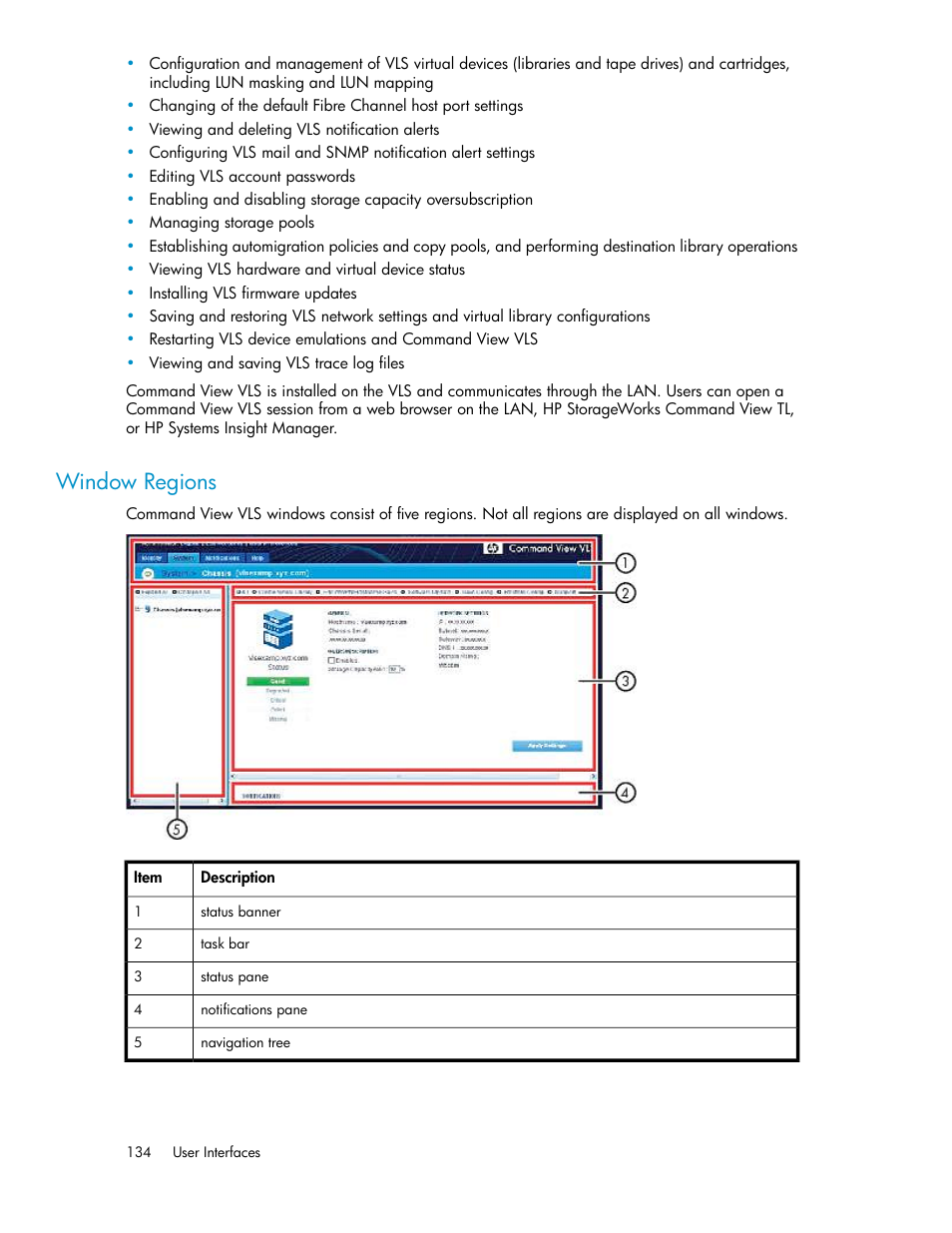 Window regions | HP StorageWorks 6000 Virtual Library System User Manual | Page 134 / 358