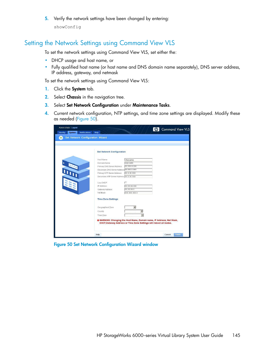 Set network configuration wizard window | HP StorageWorks 6000 Virtual Library System User Manual | Page 145 / 358