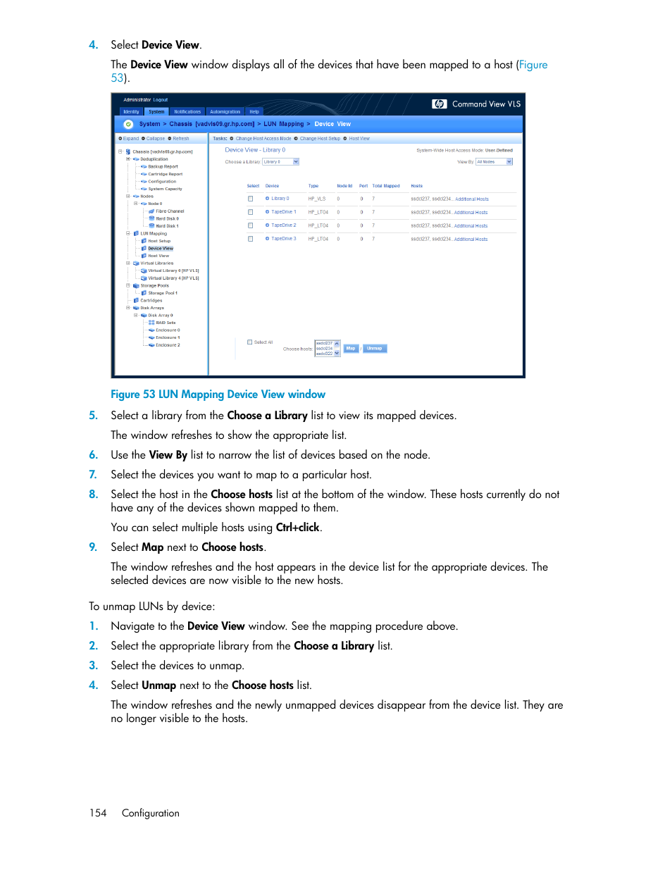 Lun mapping device view window | HP StorageWorks 6000 Virtual Library System User Manual | Page 154 / 358
