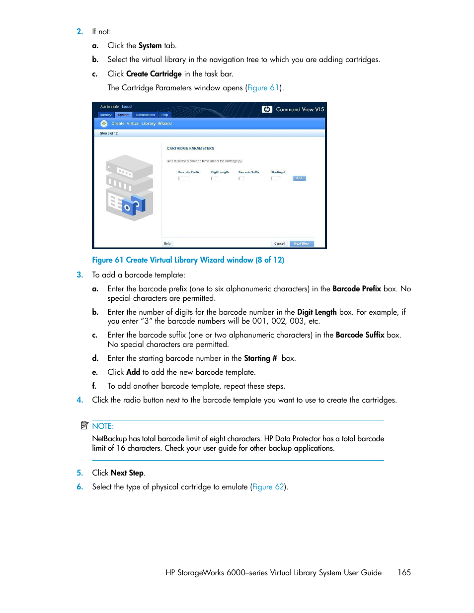 Create virtual library wizard window (8 of 12), Figure 61 | HP StorageWorks 6000 Virtual Library System User Manual | Page 165 / 358