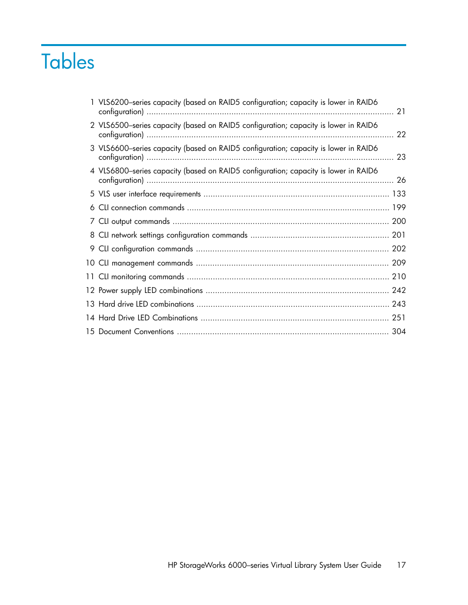 Tables | HP StorageWorks 6000 Virtual Library System User Manual | Page 17 / 358