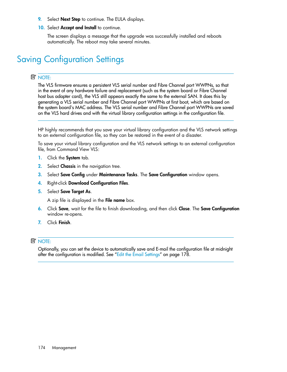 Saving configuration settings | HP StorageWorks 6000 Virtual Library System User Manual | Page 174 / 358
