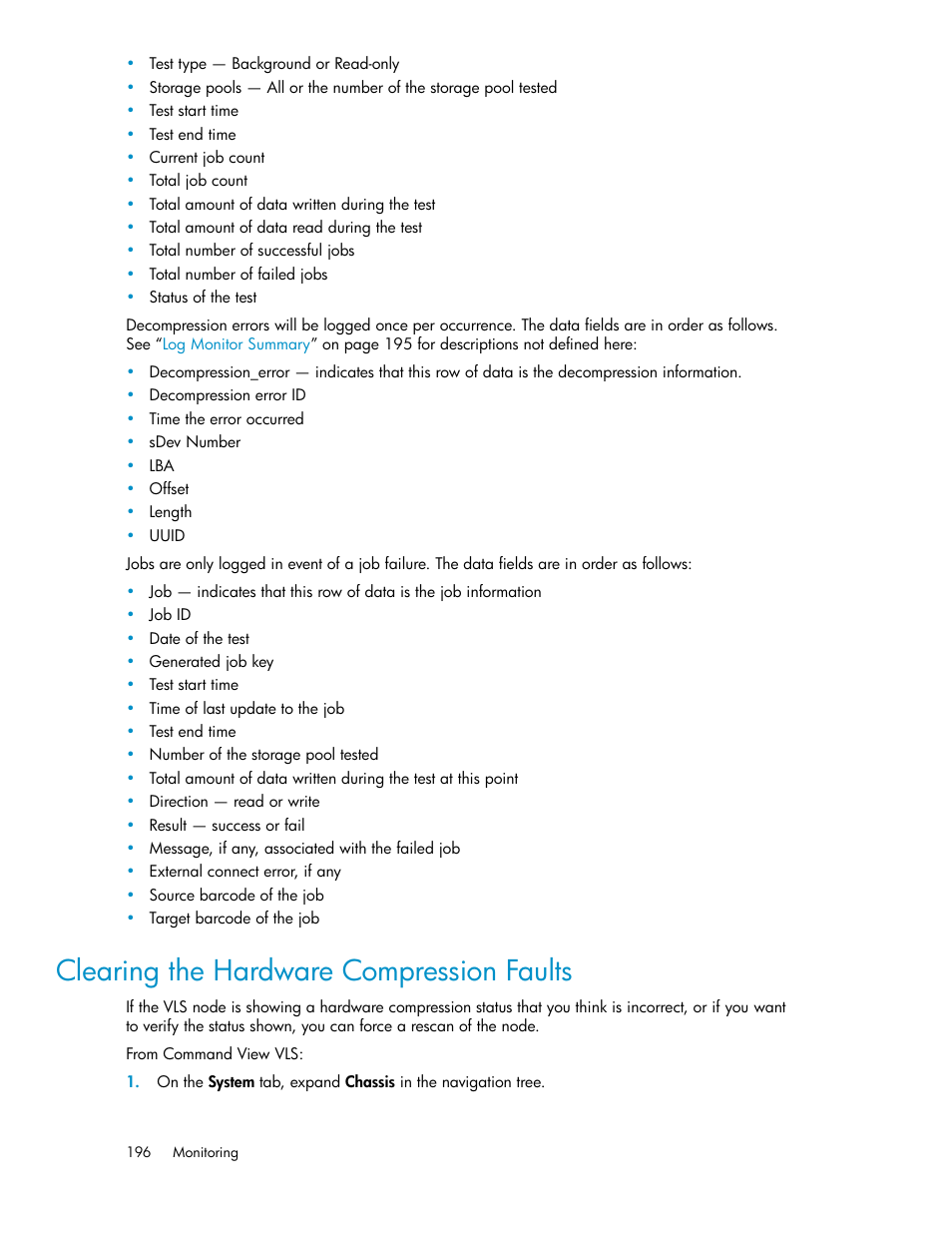 Clearing the hardware compression faults | HP StorageWorks 6000 Virtual Library System User Manual | Page 196 / 358