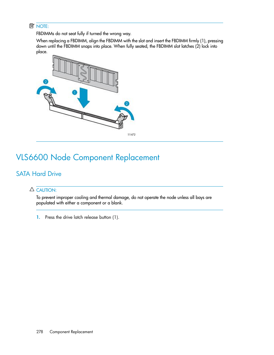 Vls6600 node component replacement, Sata hard drive | HP StorageWorks 6000 Virtual Library System User Manual | Page 278 / 358