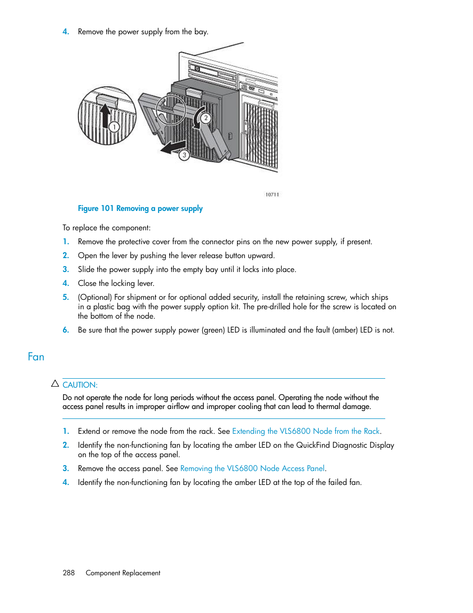 Removing a power supply | HP StorageWorks 6000 Virtual Library System User Manual | Page 288 / 358