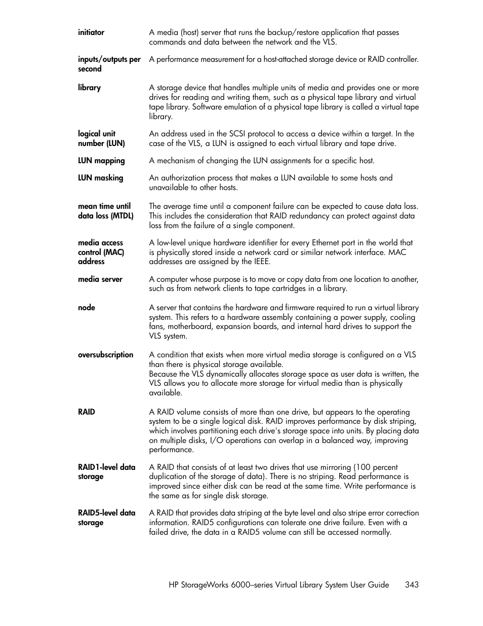 HP StorageWorks 6000 Virtual Library System User Manual | Page 343 / 358