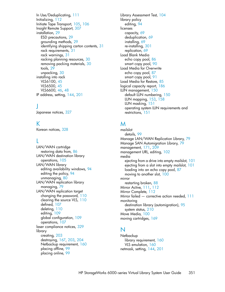HP StorageWorks 6000 Virtual Library System User Manual | Page 351 / 358