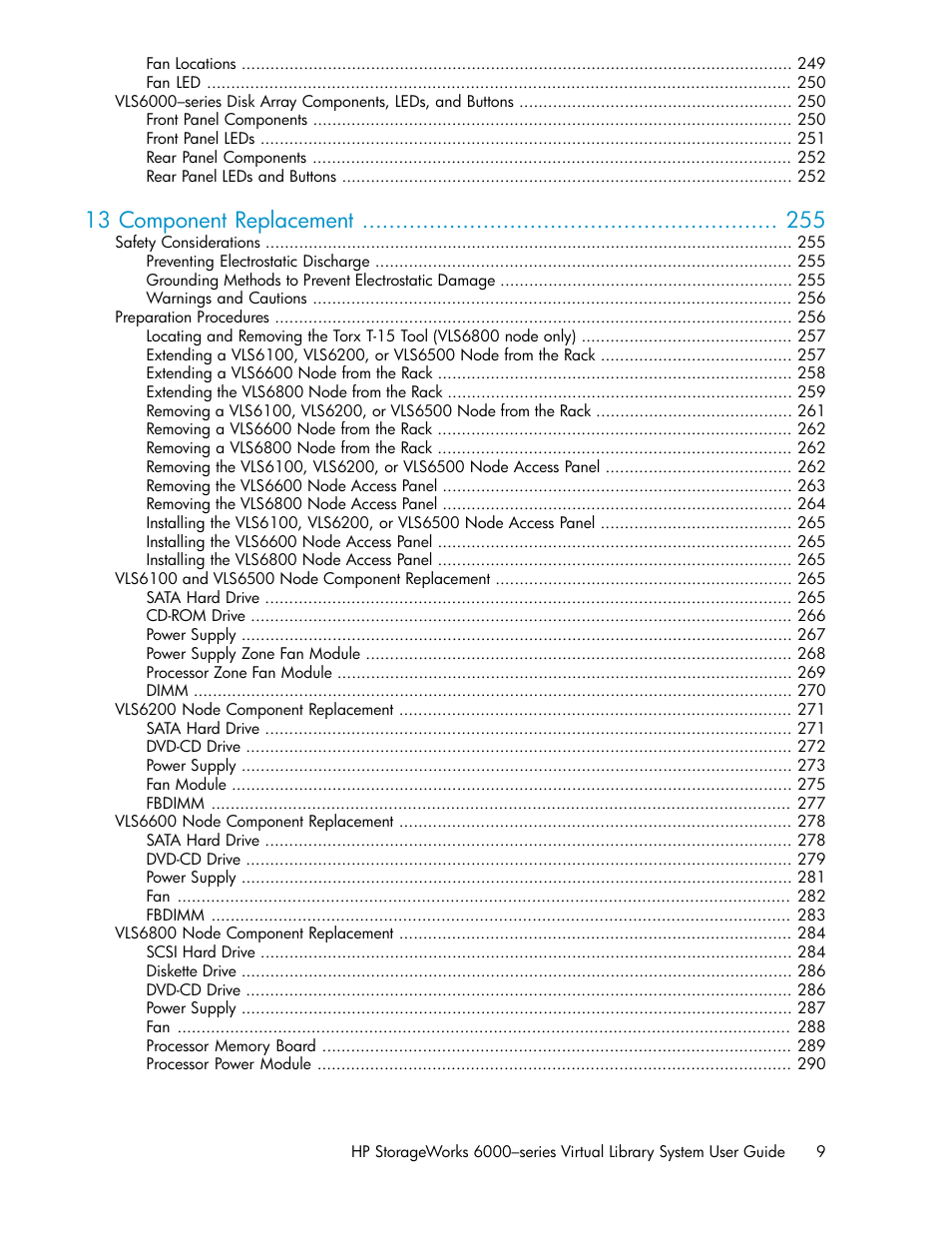 13 component replacement | HP StorageWorks 6000 Virtual Library System User Manual | Page 9 / 358