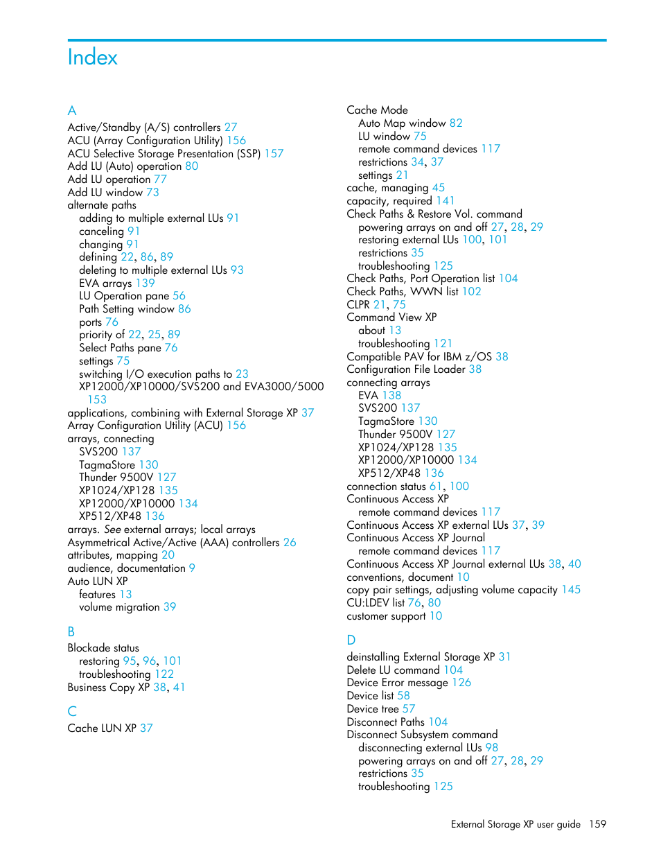 Index | HP StorageWorks XP Remote Web Console Software User Manual | Page 159 / 164