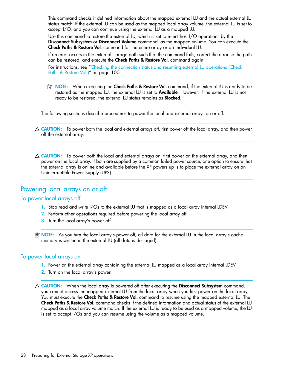 Powering local arrays on or off, To power local arrays off, To power local arrays on | HP StorageWorks XP Remote Web Console Software User Manual | Page 28 / 164