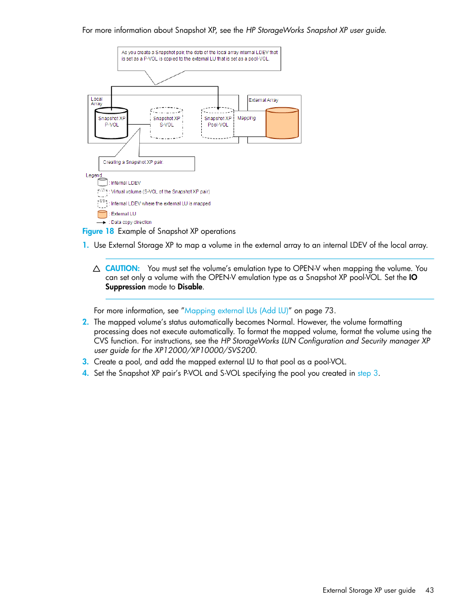 Figure 18 example of snapshot xp operations, 18 example of snapshot xp operations, Figure 18 | HP StorageWorks XP Remote Web Console Software User Manual | Page 43 / 164