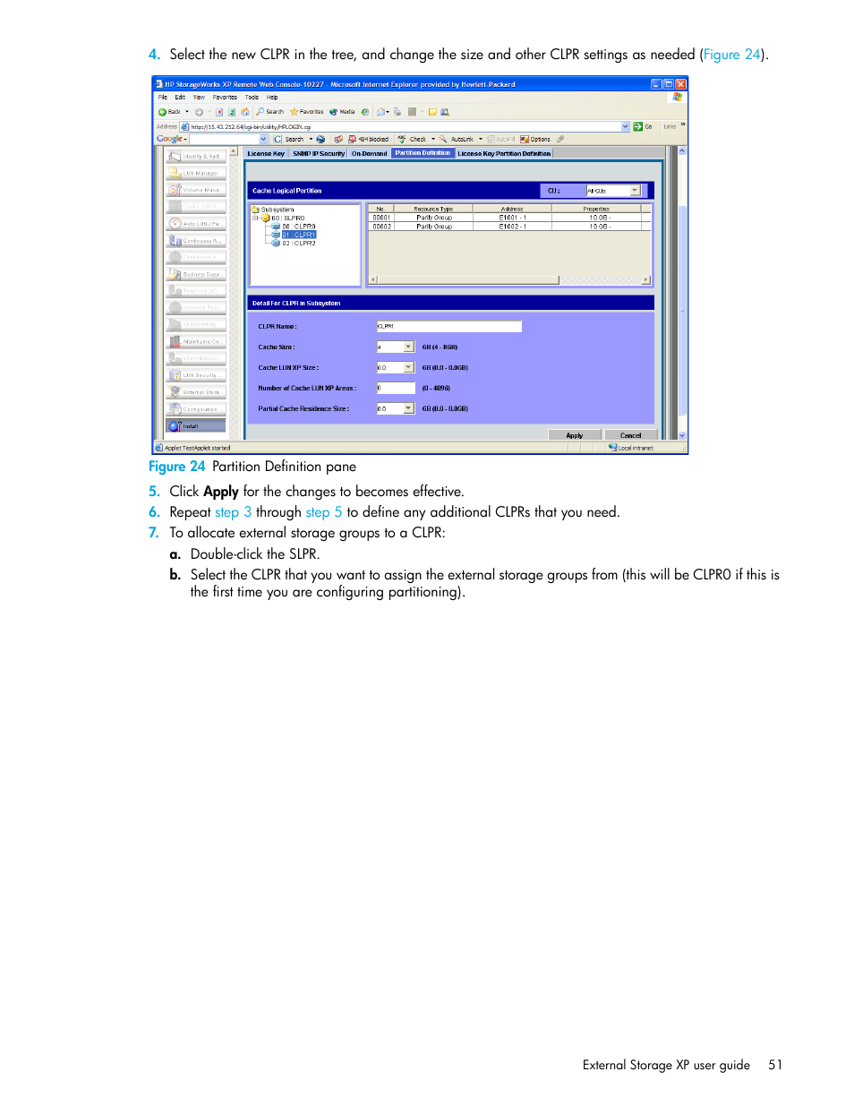 Figure 24 partition definition pane, 24 partition definition pane | HP StorageWorks XP Remote Web Console Software User Manual | Page 51 / 164