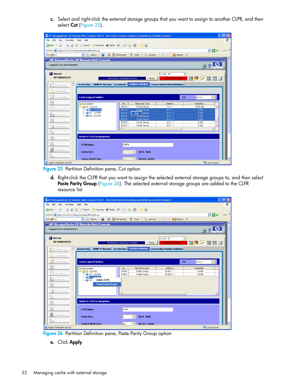 Figure 25 partition definition pane, cut option, 25 partition definition pane, cut option | HP StorageWorks XP Remote Web Console Software User Manual | Page 52 / 164