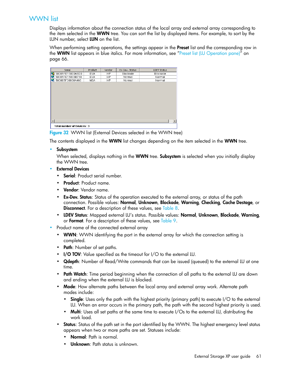 Wwn list | HP StorageWorks XP Remote Web Console Software User Manual | Page 61 / 164