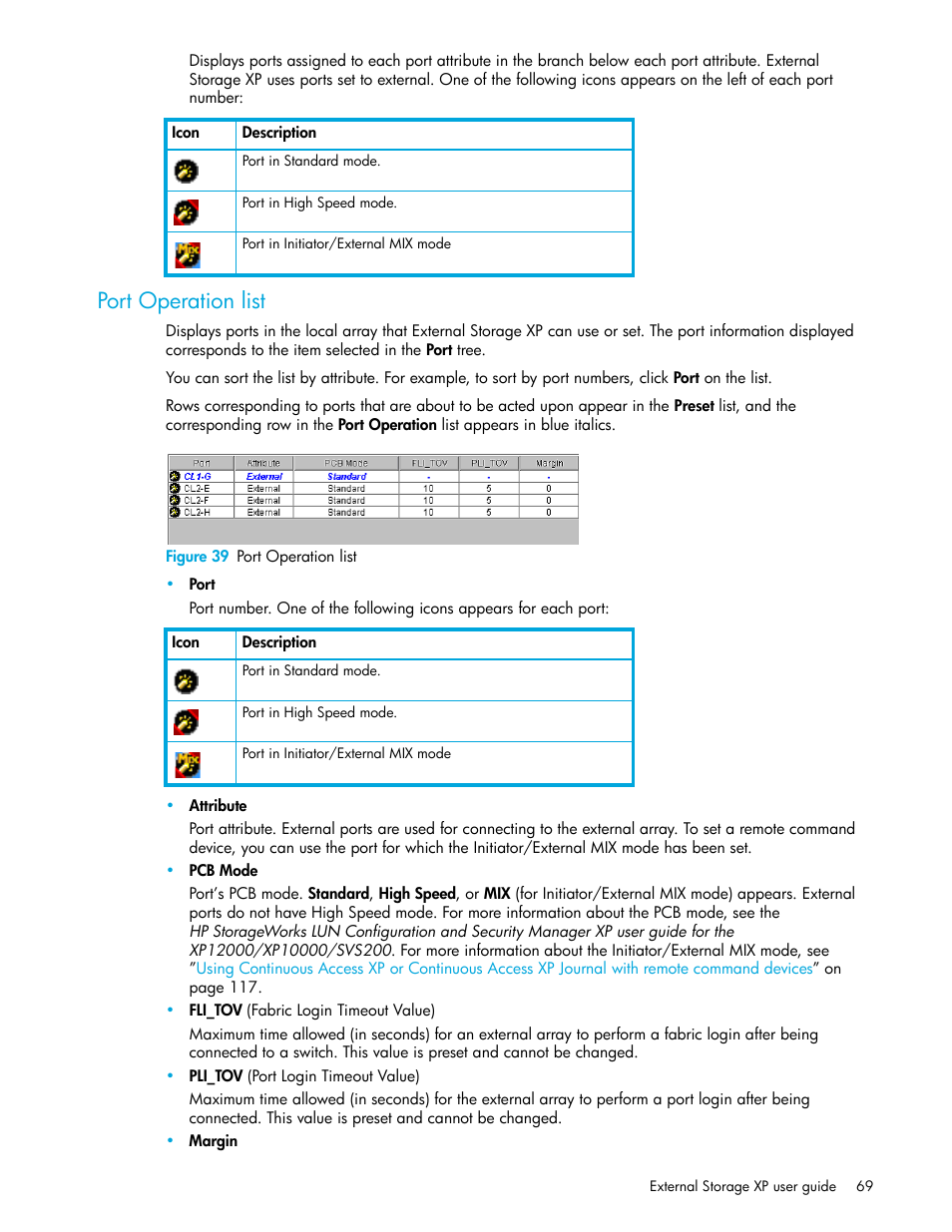 Port operation list, Figure 39 port operation list, 39 port operation list | HP StorageWorks XP Remote Web Console Software User Manual | Page 69 / 164