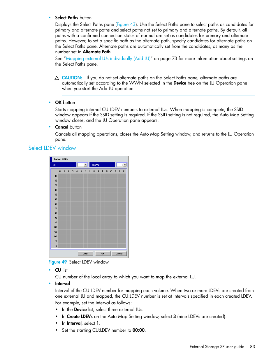 Select ldev window, Figure 49 select ldev window, 49 select ldev window | Figure 49 | HP StorageWorks XP Remote Web Console Software User Manual | Page 83 / 164