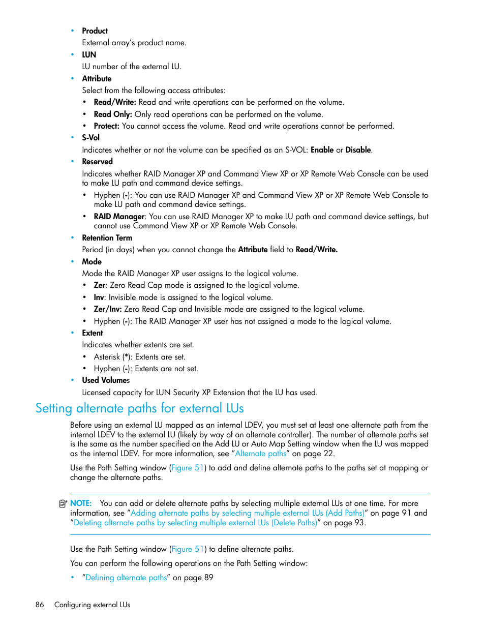 Setting alternate paths for external lus, Setting alternate paths for external | HP StorageWorks XP Remote Web Console Software User Manual | Page 86 / 164