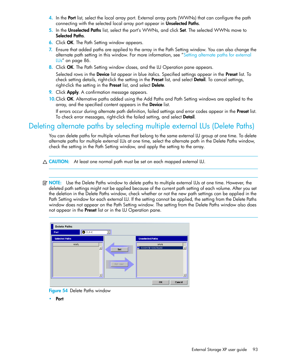 Figure 54 delete paths window, 54 delete paths window | HP StorageWorks XP Remote Web Console Software User Manual | Page 93 / 164