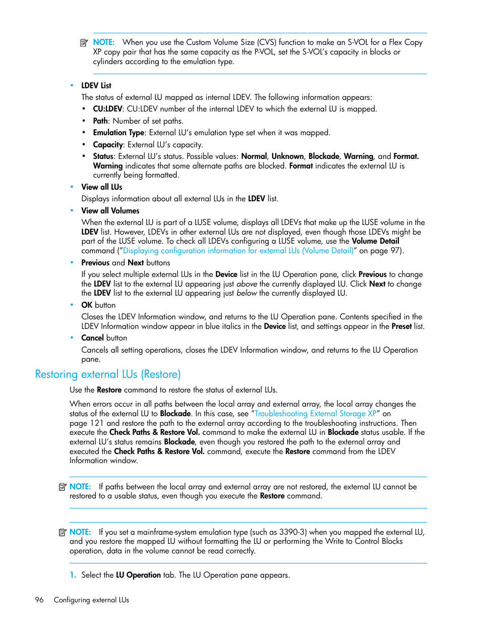 Restoring external lus (restore) | HP StorageWorks XP Remote Web Console Software User Manual | Page 96 / 164