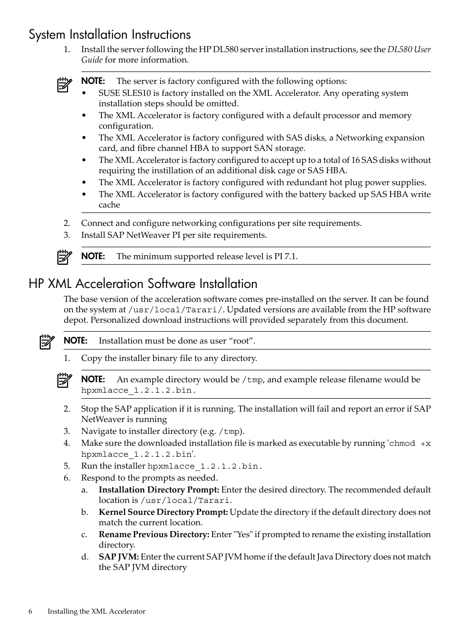 System installation instructions, Hp xml acceleration software installation | HP XML Accelerator for SAP NetWeaver Process Integration User Manual | Page 6 / 28