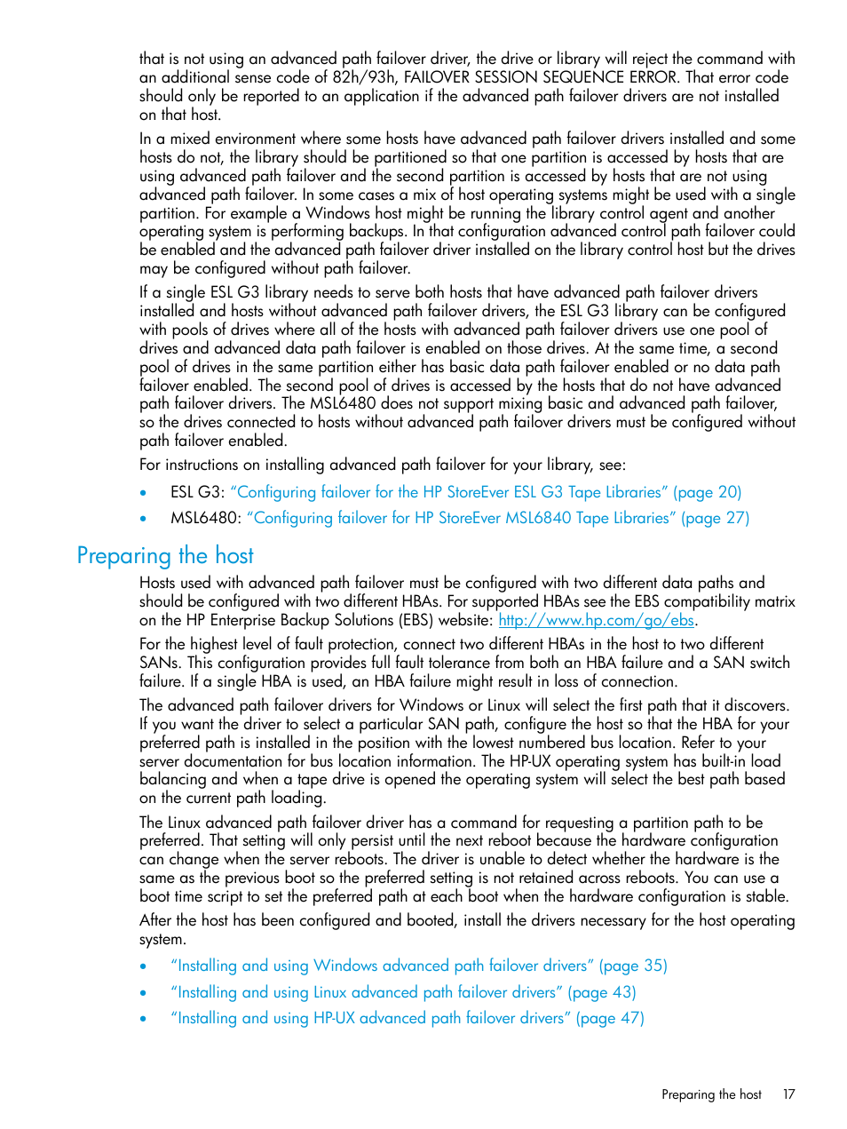 Preparing the host | HP StoreEver MSL6480 Tape Library User Manual | Page 17 / 70