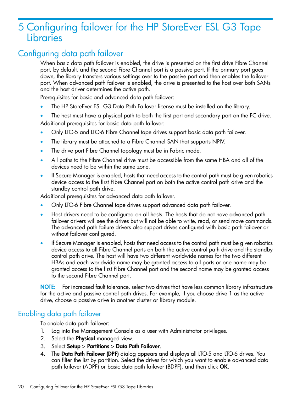 Configuring data path failover, Enabling data path failover | HP StoreEver MSL6480 Tape Library User Manual | Page 20 / 70