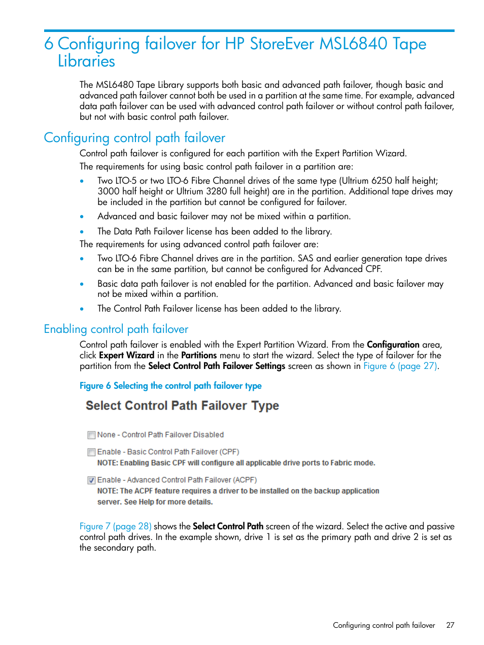 Configuring control path failover, Enabling control path failover | HP StoreEver MSL6480 Tape Library User Manual | Page 27 / 70