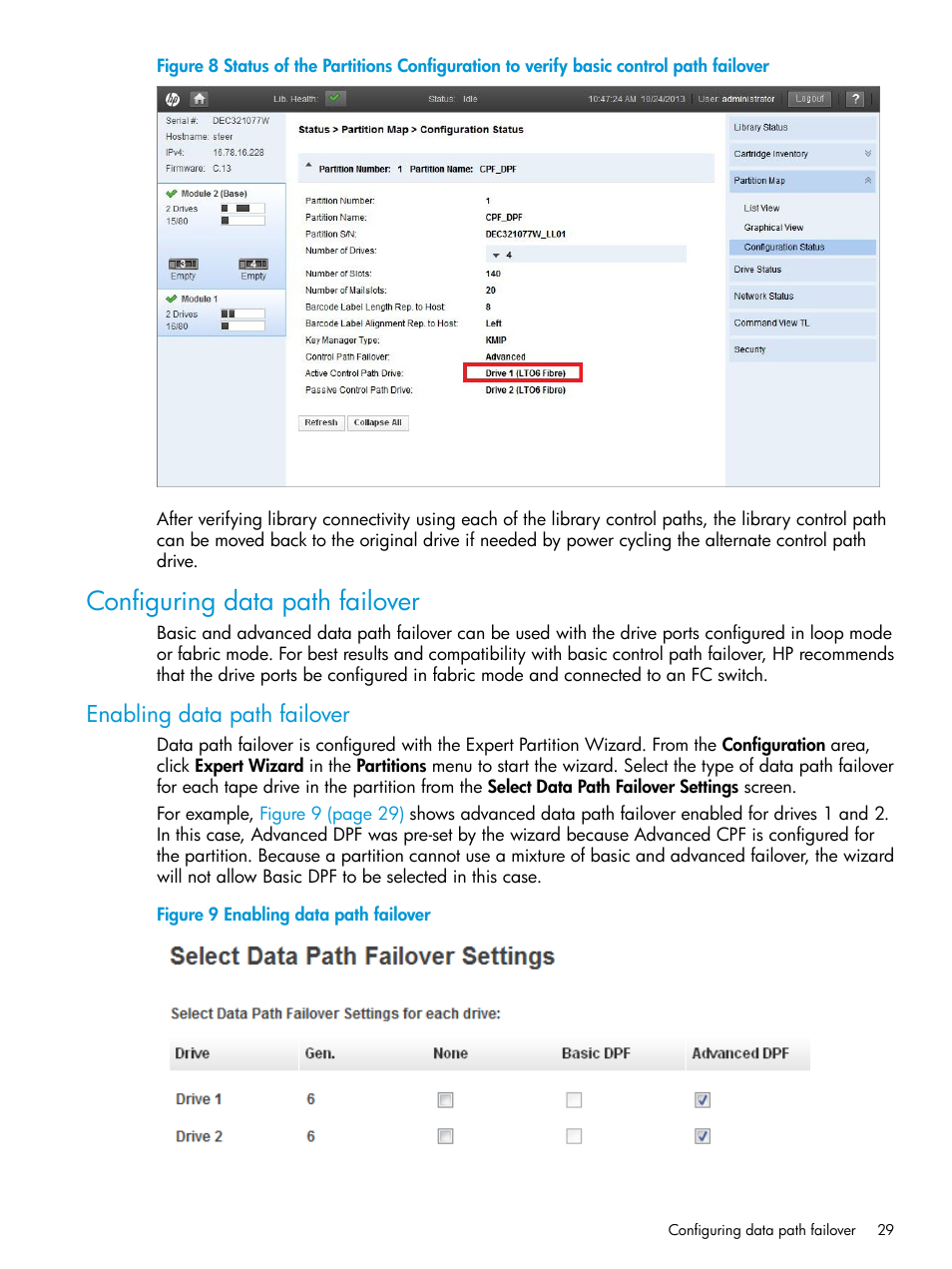 Configuring data path failover, Enabling data path failover | HP StoreEver MSL6480 Tape Library User Manual | Page 29 / 70