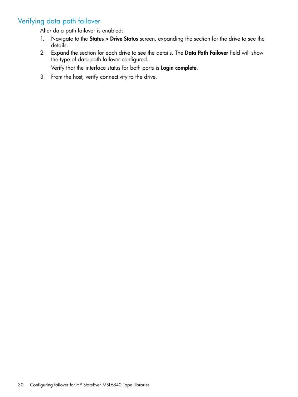 Verifying data path failover | HP StoreEver MSL6480 Tape Library User Manual | Page 30 / 70