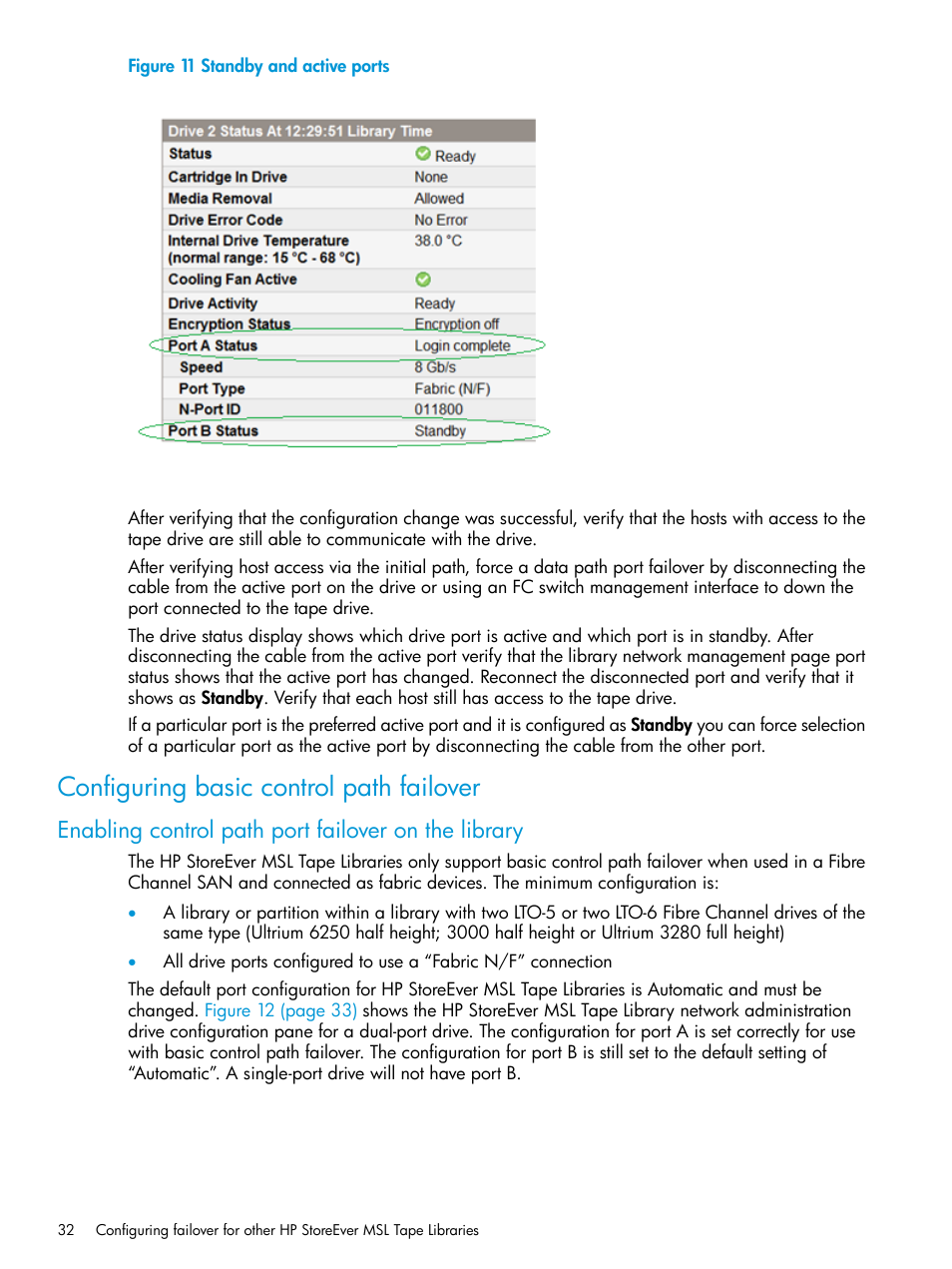Configuring basic control path failover, Enabling control path port failover on the library | HP StoreEver MSL6480 Tape Library User Manual | Page 32 / 70