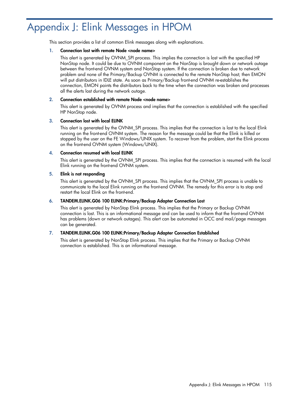 Appendix j: elink messages in hpom | HP NonStop G-Series User Manual | Page 115 / 134