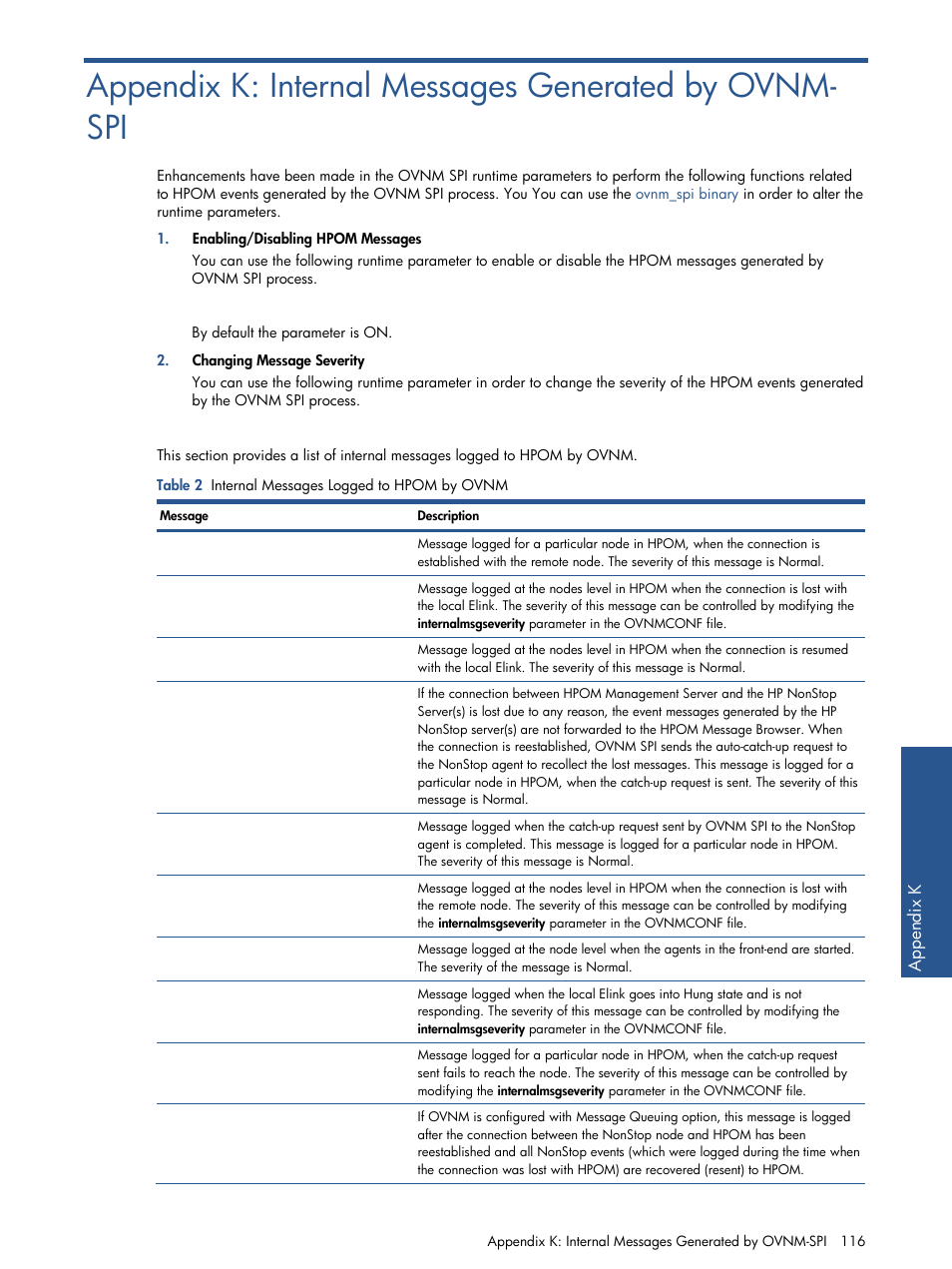 Table 2 internal messages logged to hpom by ovnm | HP NonStop G-Series User Manual | Page 116 / 134