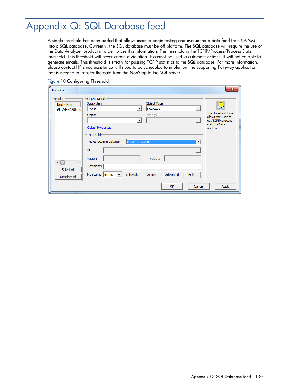 Appendix q: sql database feed, Figure 10 configuring threshold | HP NonStop G-Series User Manual | Page 130 / 134