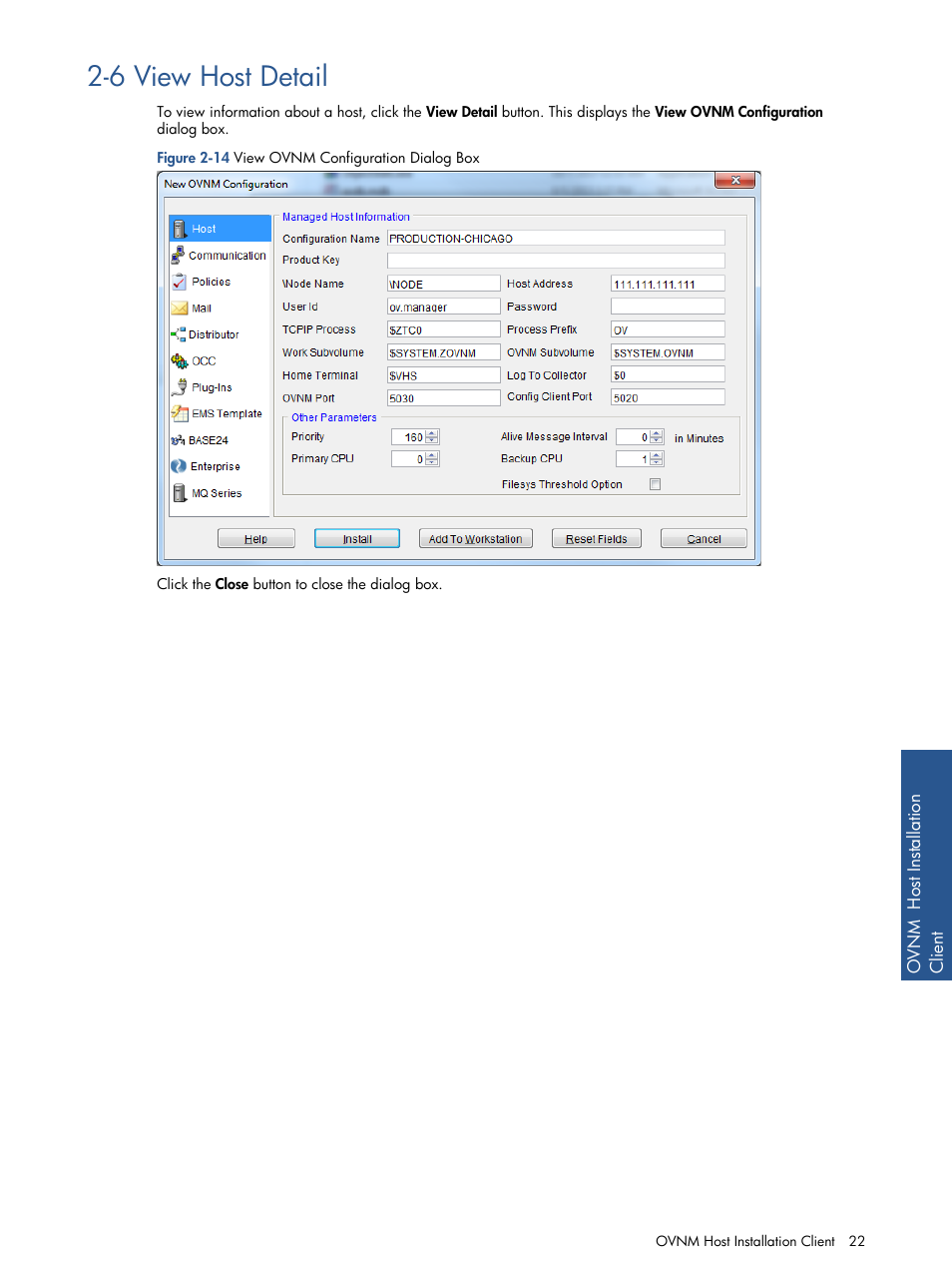 6 view host detail, View host detail, Figure 2-14 view ovnm configuration dialog box | HP NonStop G-Series User Manual | Page 22 / 134