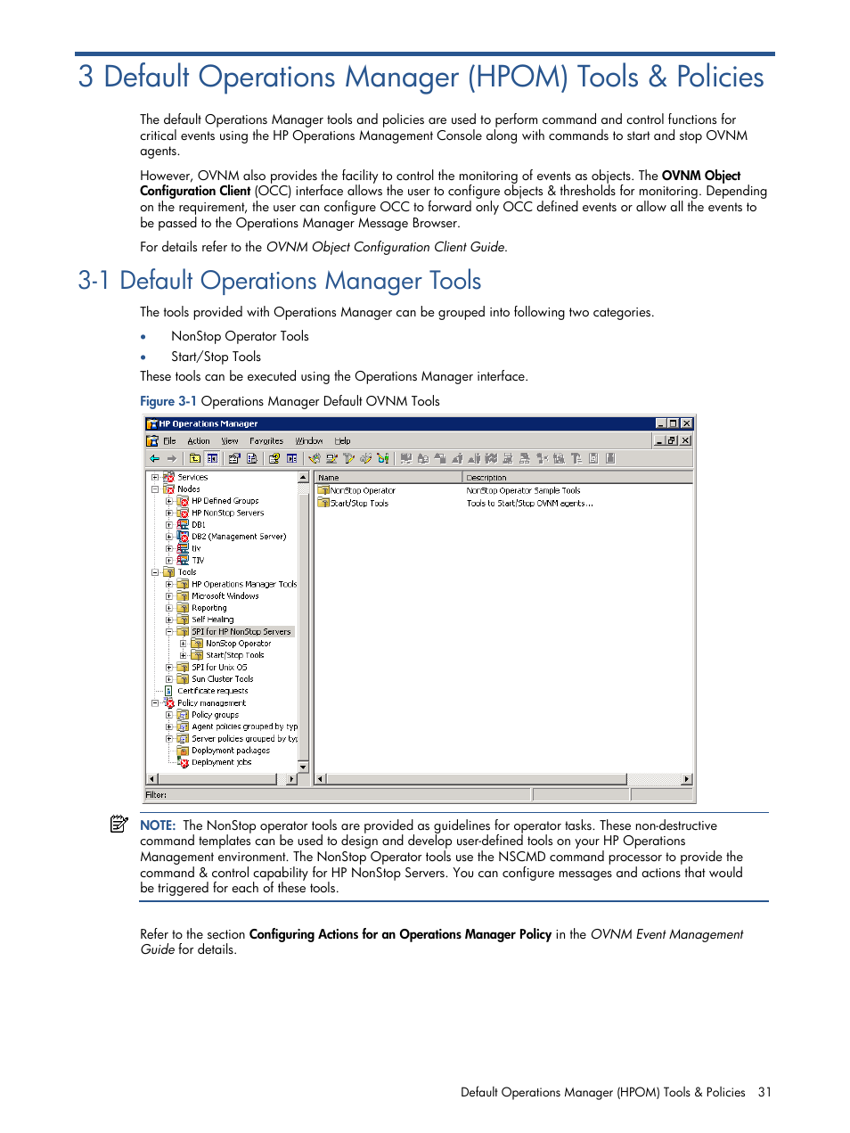1 default operations manager tools, Default operations manager (hpom) tools & policies, Default operations manager tools | Figure 3-1 operations manager default ovnm tools | HP NonStop G-Series User Manual | Page 31 / 134