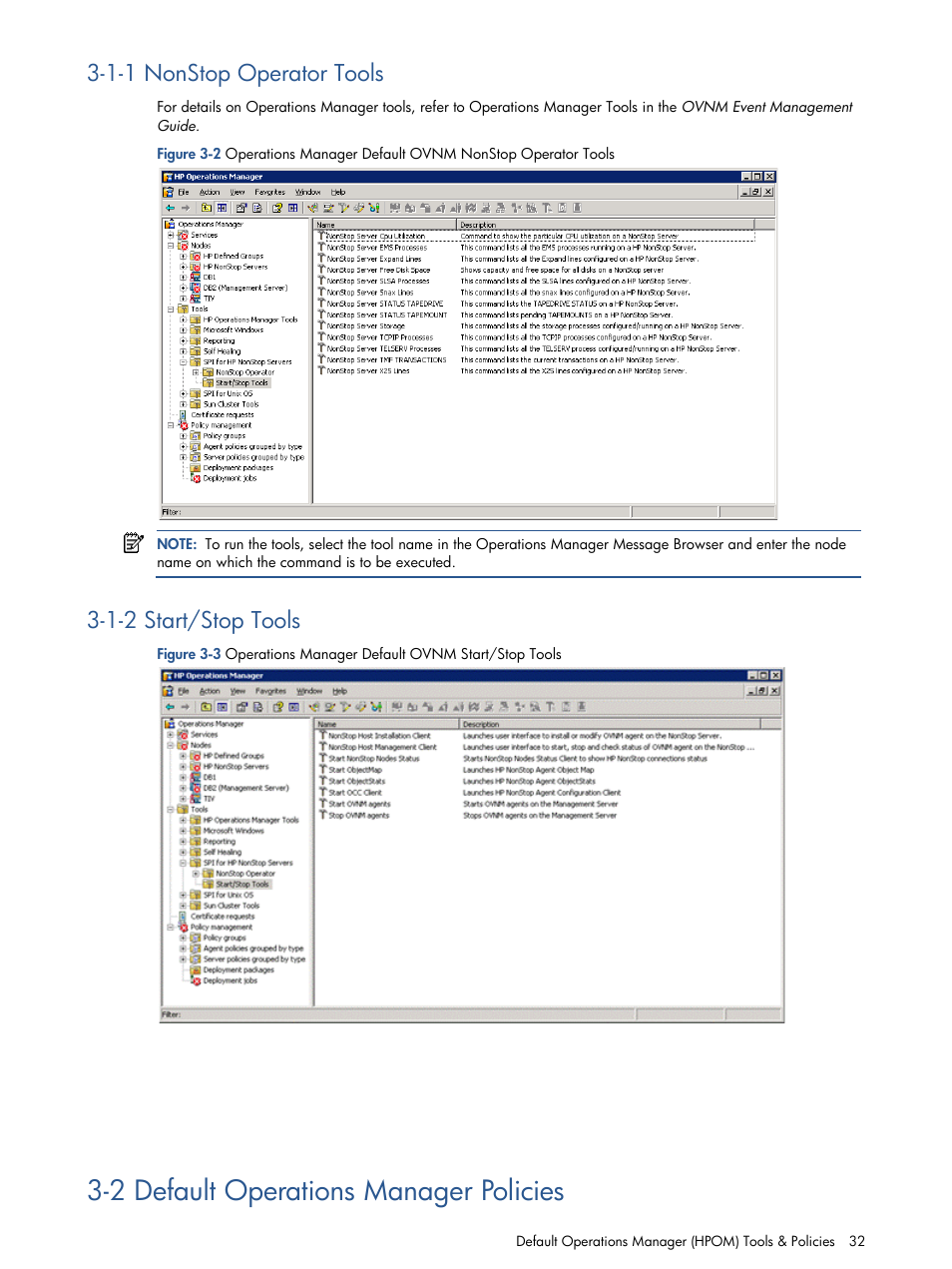 1-1 nonstop operator tools, 1-2 start/stop tools, 2 default operations manager policies | Nonstop operator tools, Start/stop tools, Default operations manager policies | HP NonStop G-Series User Manual | Page 32 / 134