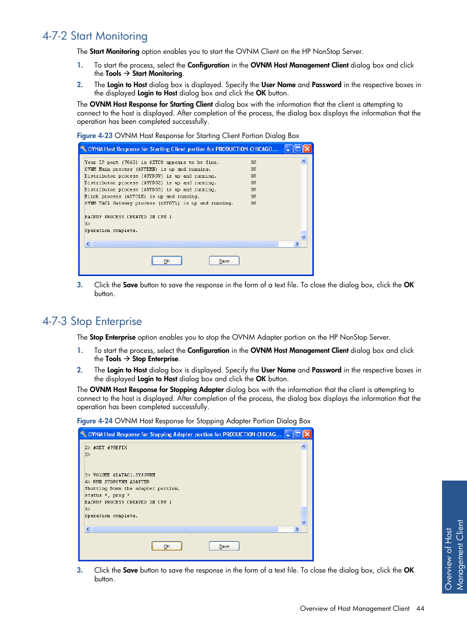 7-2 start monitoring, 7-3 stop enterprise, Start monitoring | Stop enterprise | HP NonStop G-Series User Manual | Page 44 / 134